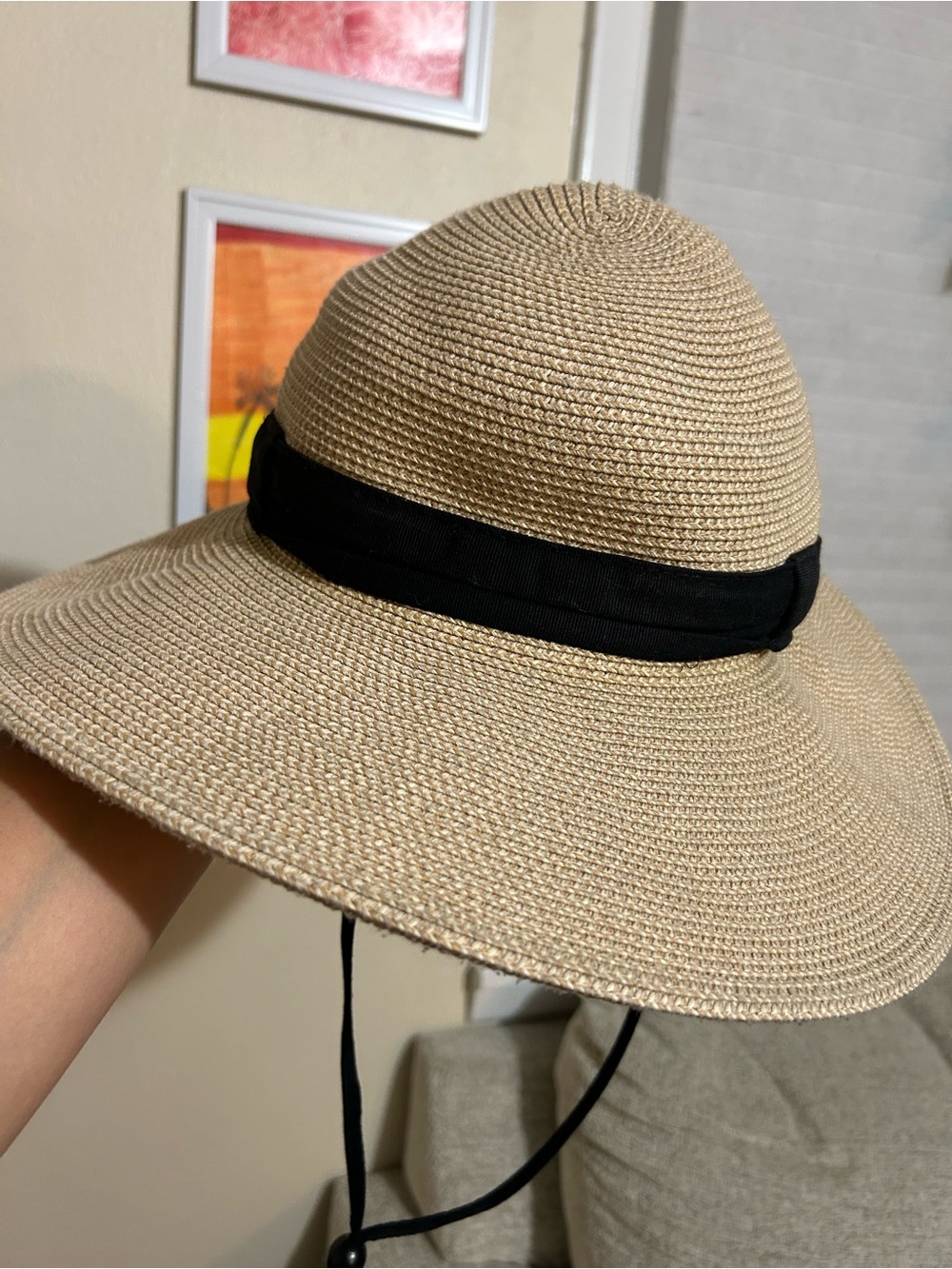 Solar Escape Wide Brim Straw Sun Hat with Black Band One Size Coastal Beach